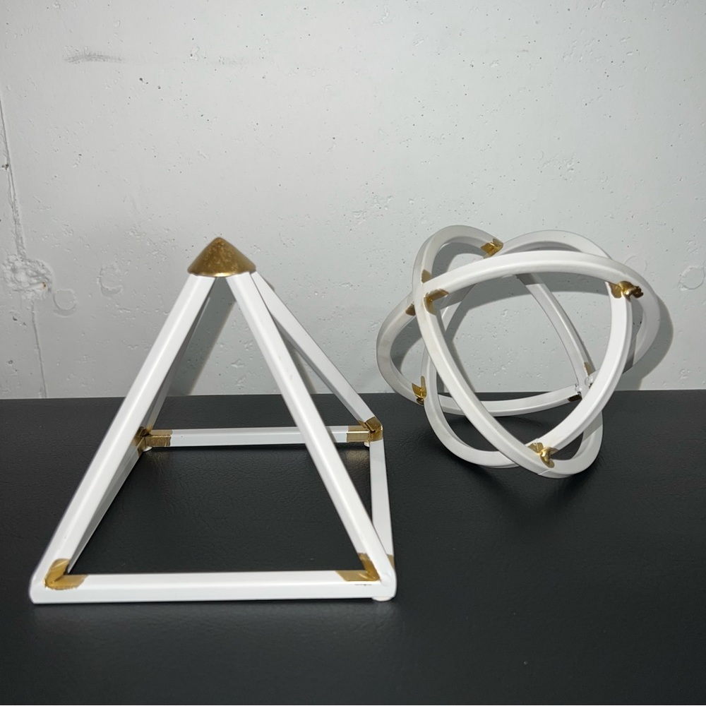 Set of geometric white & gold shapes, either metal or resin, set #1 out of 2